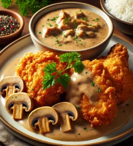 Crispy Fried Chicken with Mushroom Gravy